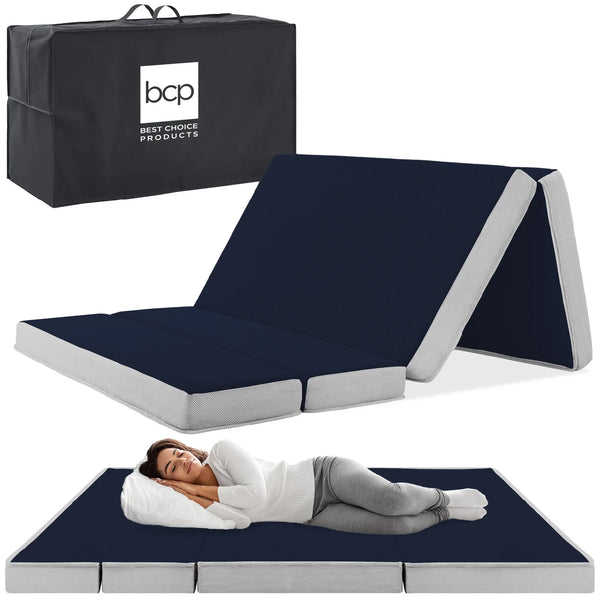 Folding Portable Gray Mattress Topper w/ Plush Foam - 4in