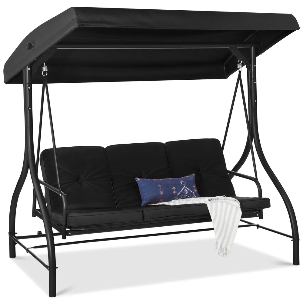 3-Seat Outdoor Canopy Swing Glider Furniture w/ Converting Flatbed Backrest - A43 Appears New