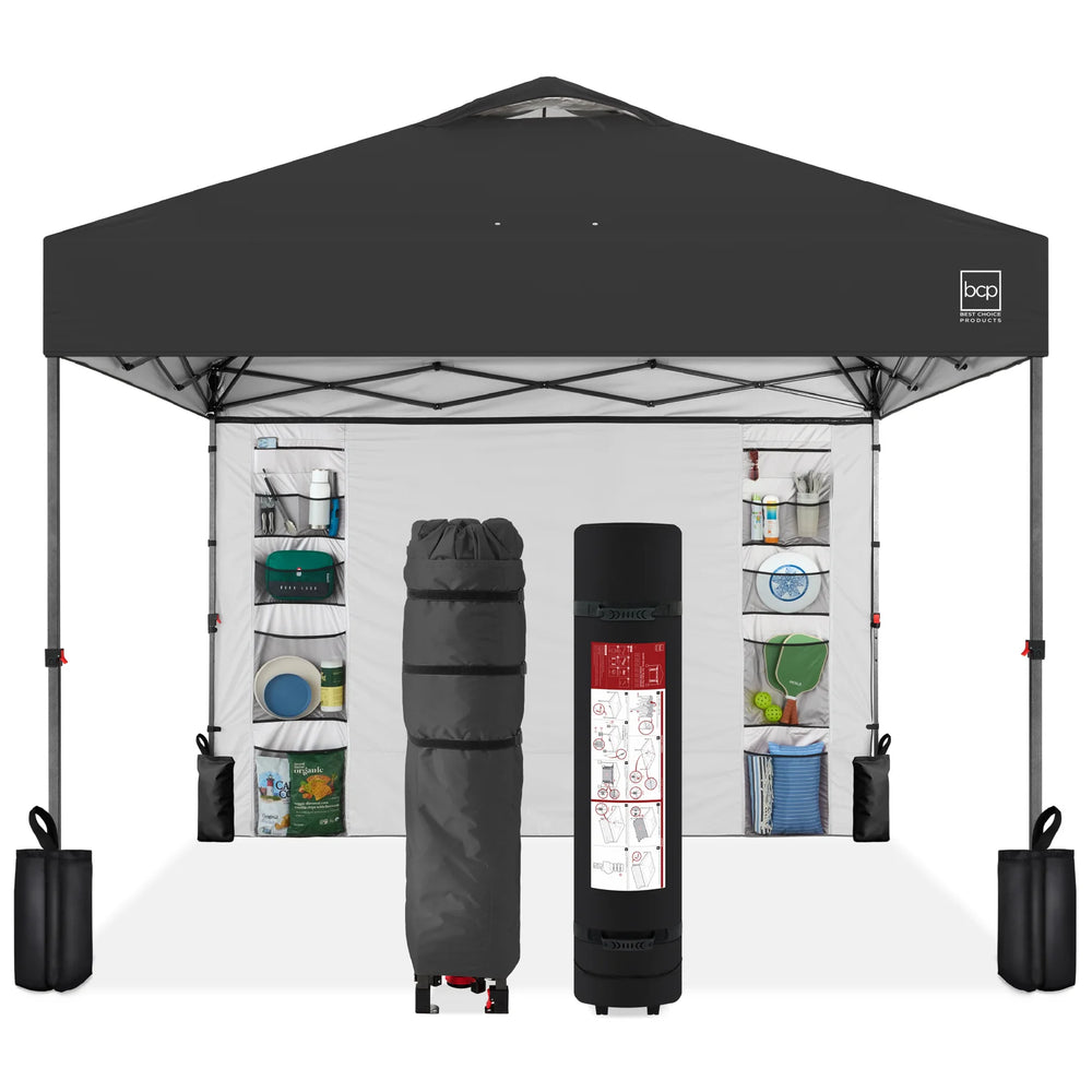 One-Person Setup Instant Pop Up Canopy w/ Side Wall, Carrying Case - 10x10ft - D12