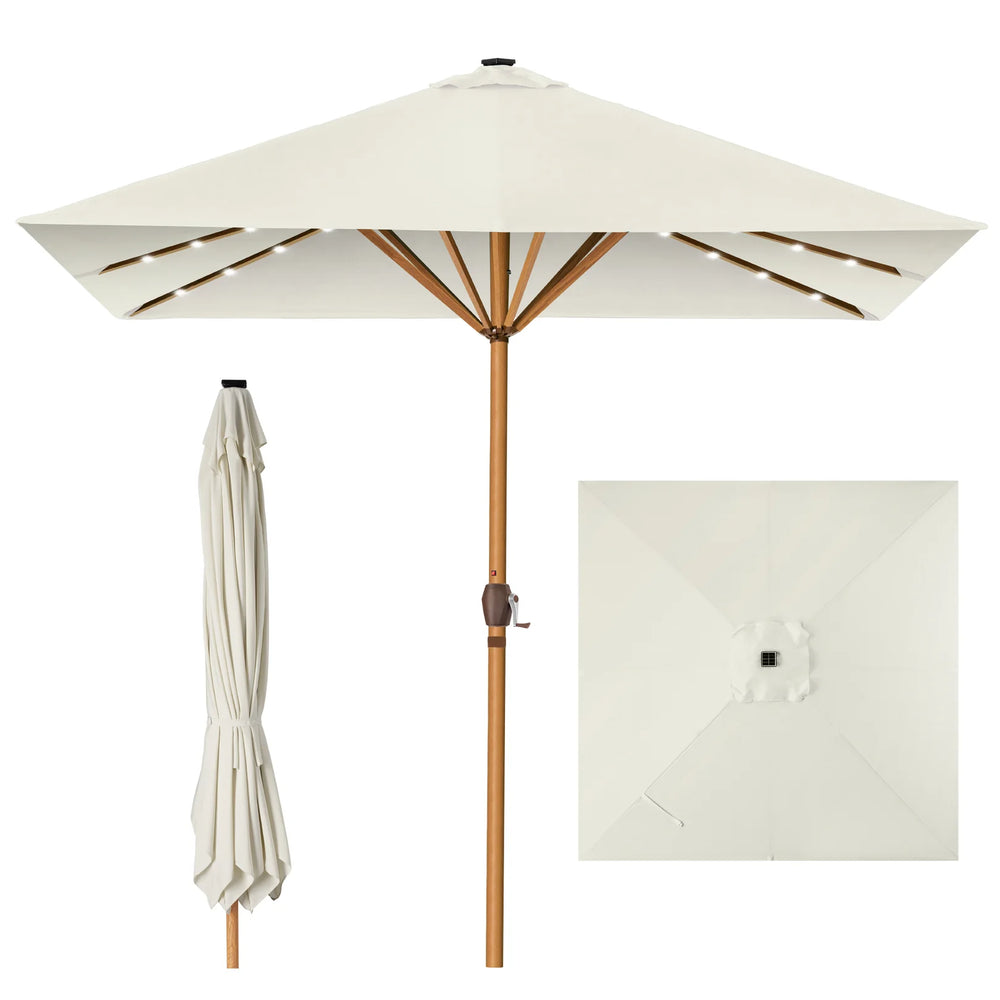 Square Solar LED Lighted Patio Umbrella w/ Woodgrain Pattern - 9ft - A9 Appears New