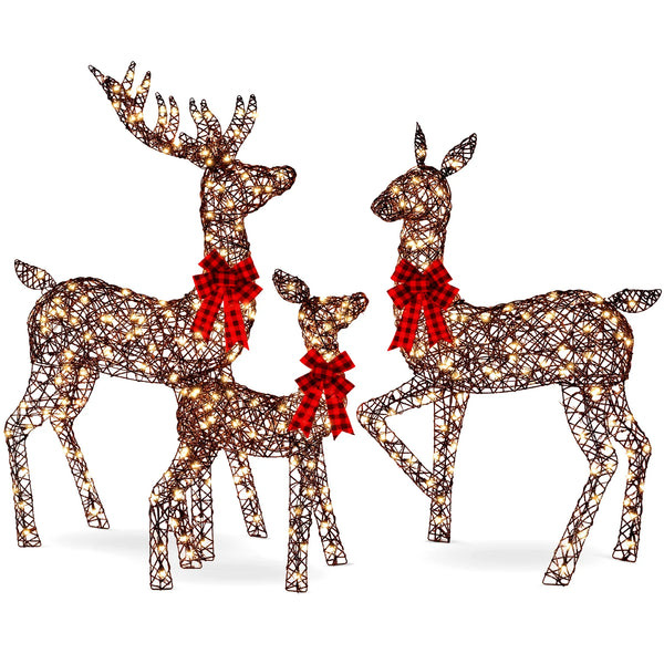 6.5ft 3-Piece Lighted Christmas Deer Set Outdoor Decor with LED Lights - H19