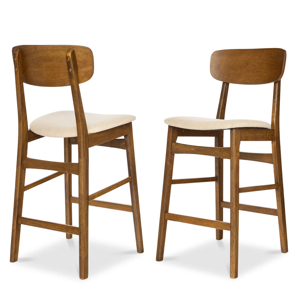 2-Piece Farmhouse Counter Height Bar Stool Set w/ Cushioned Seat, Backrest - J156
