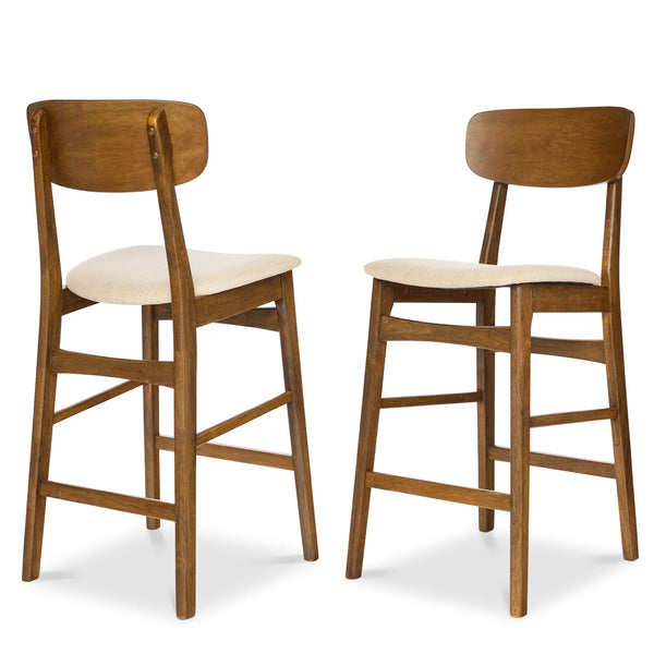 2-Piece Farmhouse Counter Height Bar Stool Set w/ Cushioned Seat, Backrest - J156
