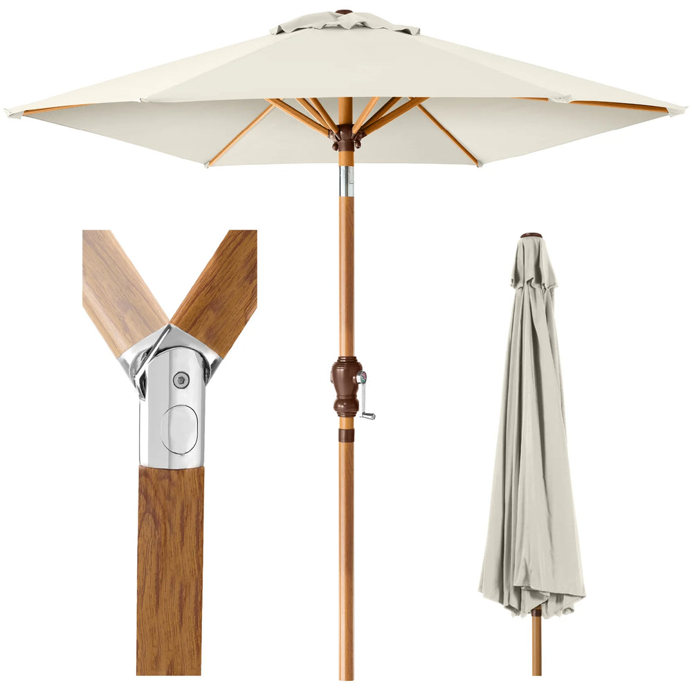 Outdoor Woodgrain Pattern Patio Umbrella Decoration w/ Tilt, Crank - 10ft - J262