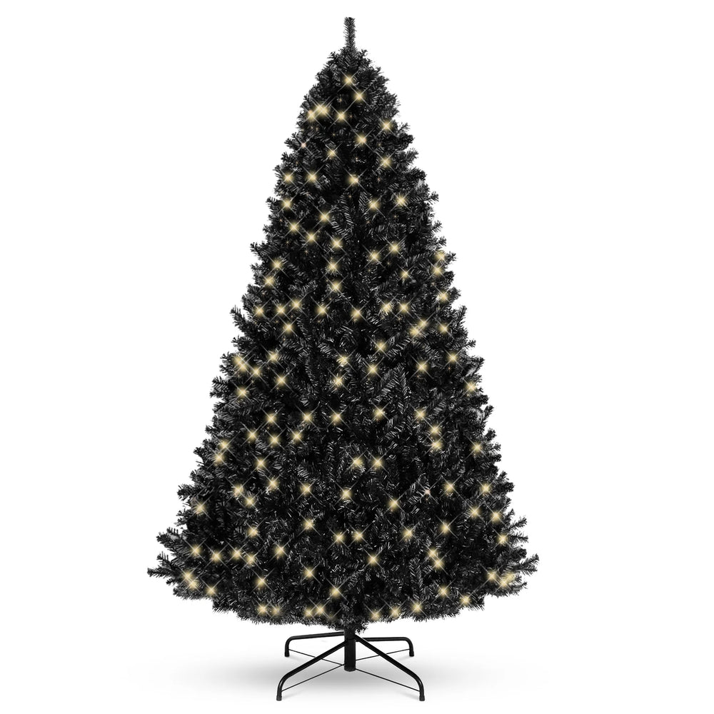 Pre-Lit Artificial Black Christmas Tree w/ Incandescent Lights, Metal Stand - D72