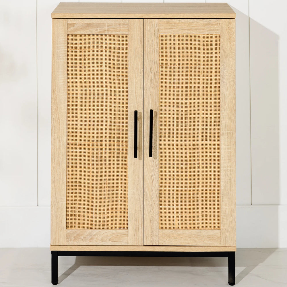 2-Door Natural Rattan Storage Cabinet w/ Adjustable Shelves - 34 x 24in - H38