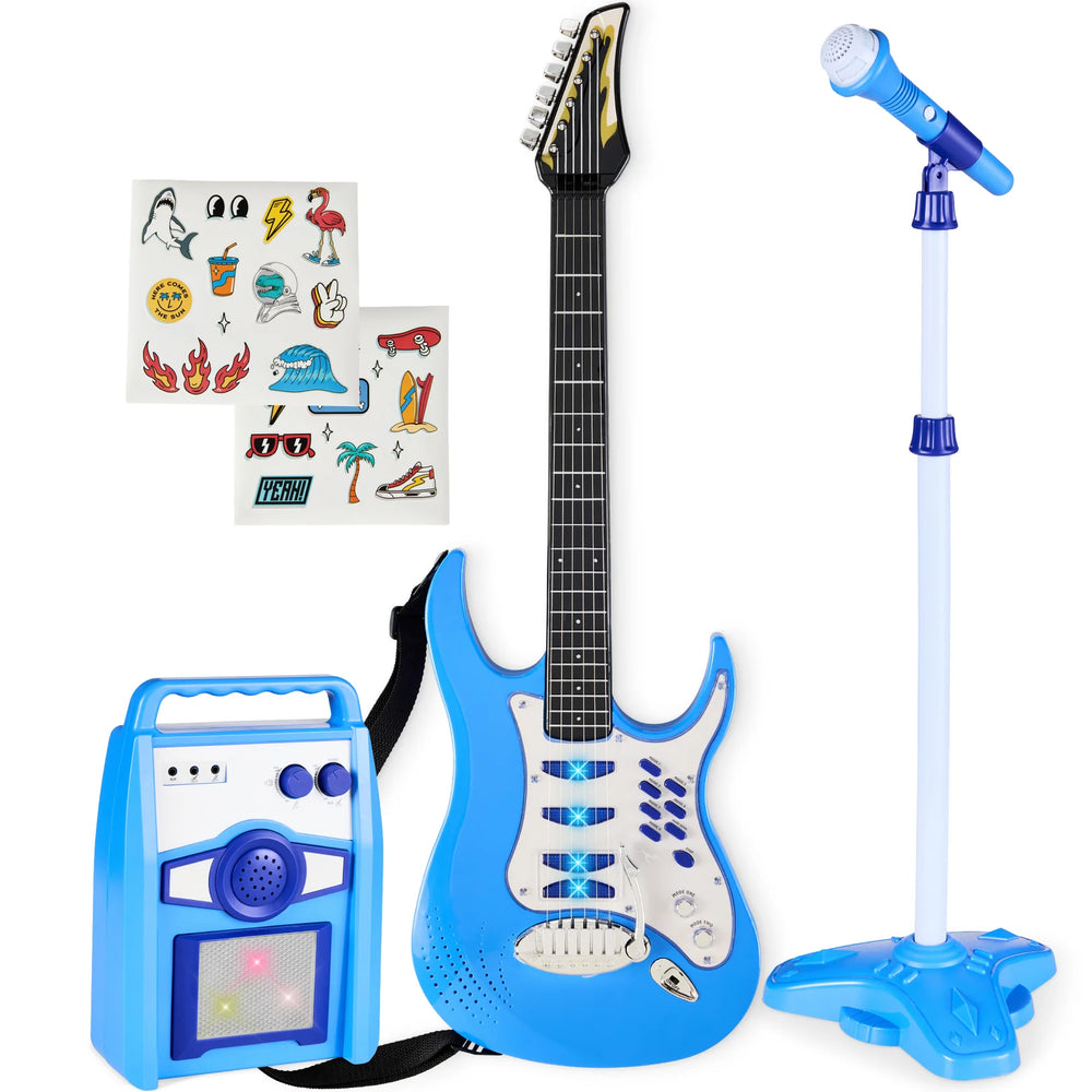 Kids Electric Guitar Toy Play Set w/ 6 Songs, Microphone, Amp - A19 Appears New