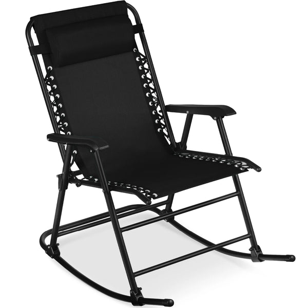 Folding Outdoor Zero Gravity Rocking Lounge Chair w/ Headrest Pillow - D80