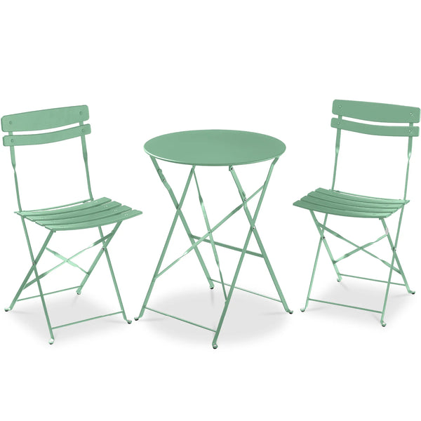 3-Piece Small Folding Patio Bistro Set w/ 2 Chairs - A26 Appears New
