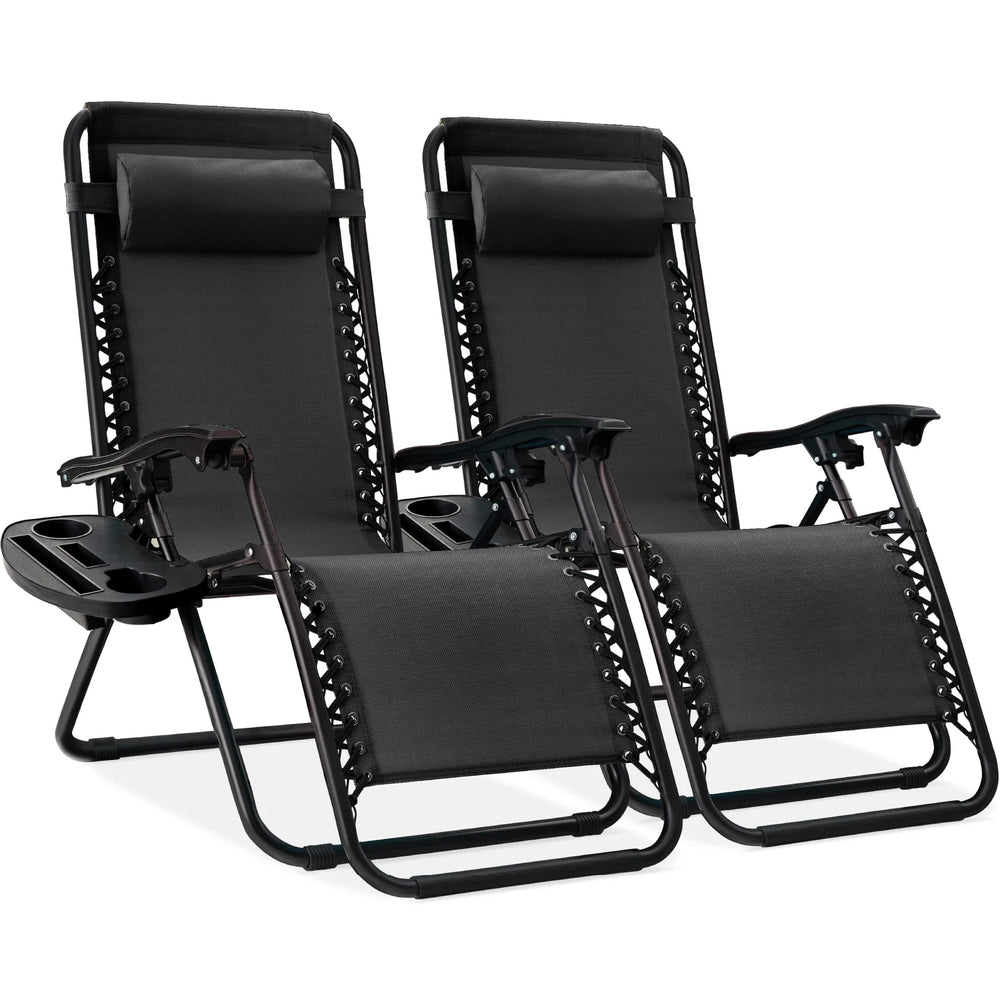 Set of 2 Adjustable Zero Gravity Patio Chair Recliners w/ Cup Holders - A15 Appears New