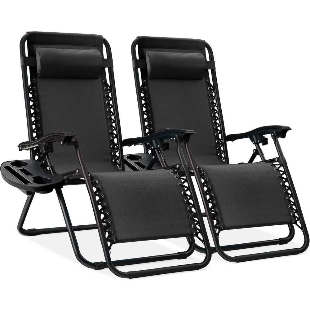 Set of 2 Adjustable Zero Gravity Patio Chair Recliners w/ Cup Holders - D45
