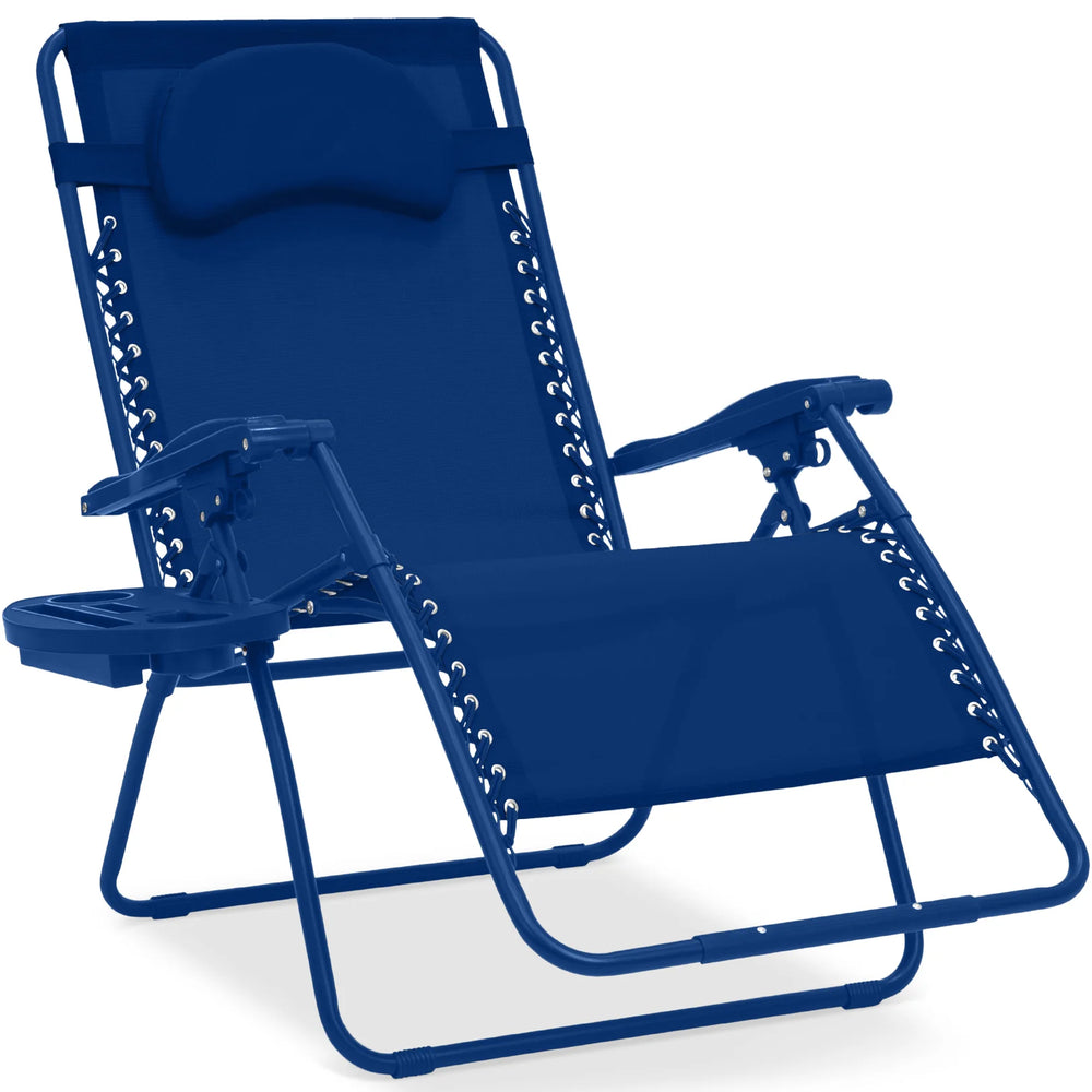Oversized Reclining Zero Gravity Chair Lounger w/ Cup Holder, Pillow - D60