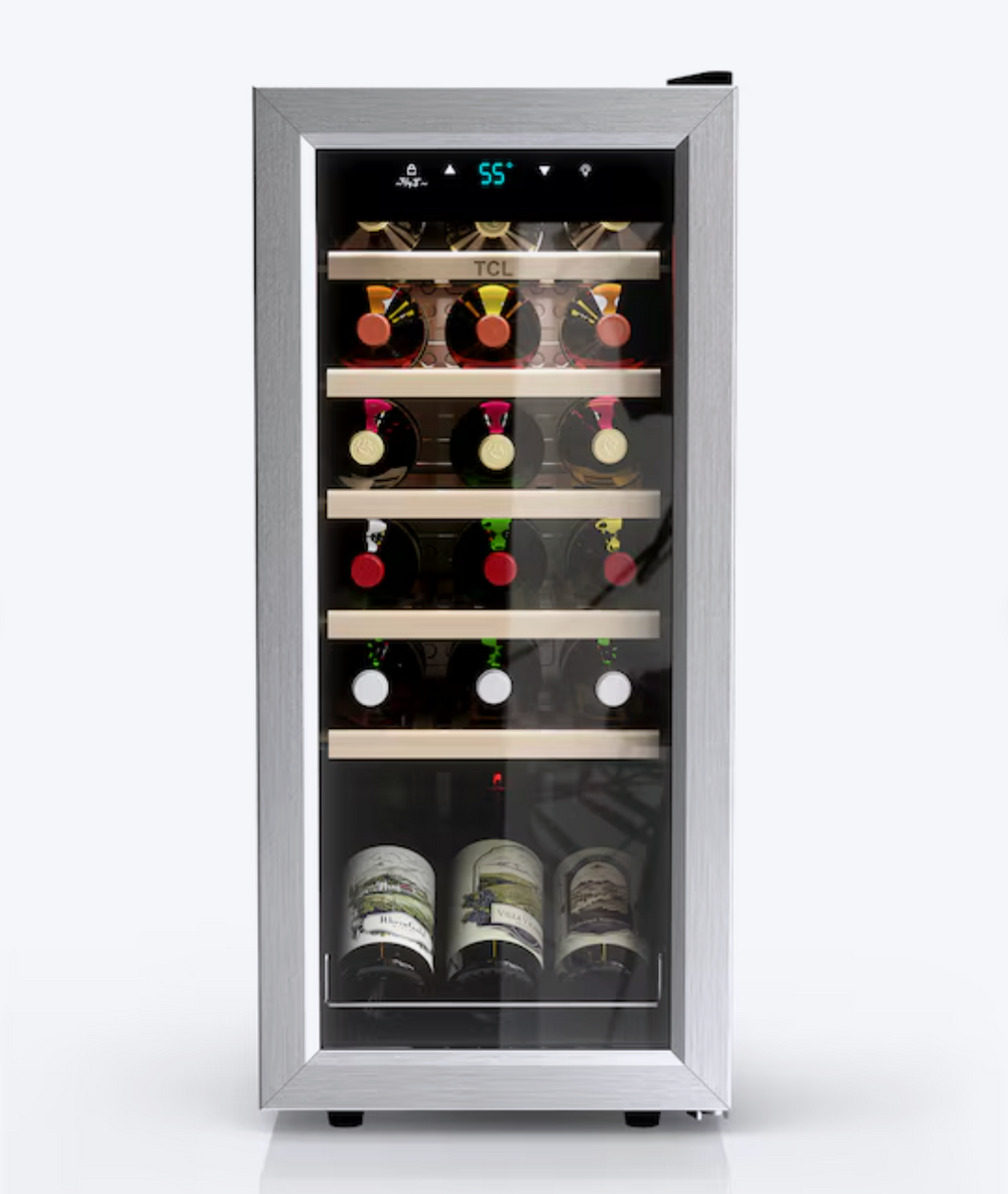 TCL 13.6-in W 18-Bottles Stainless Steel Freestanding Indoor Wine Cooler - E7