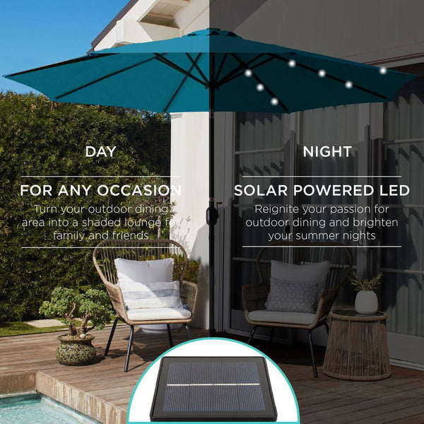 10 ft. Market Solar LED Lighted Tilt Patio Umbrella with UV-Resistant Fabric in Cerulean 1758