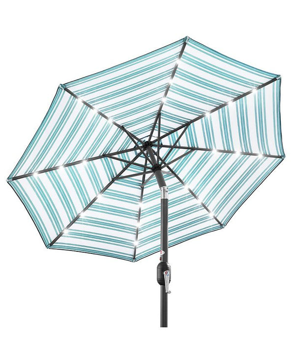 Best Choice Products 10ft Solar LED Lighted Striped Patio Umbrella w/ Crank, Tilt, Push Button, 6 Ribs - Blue -F4-1986