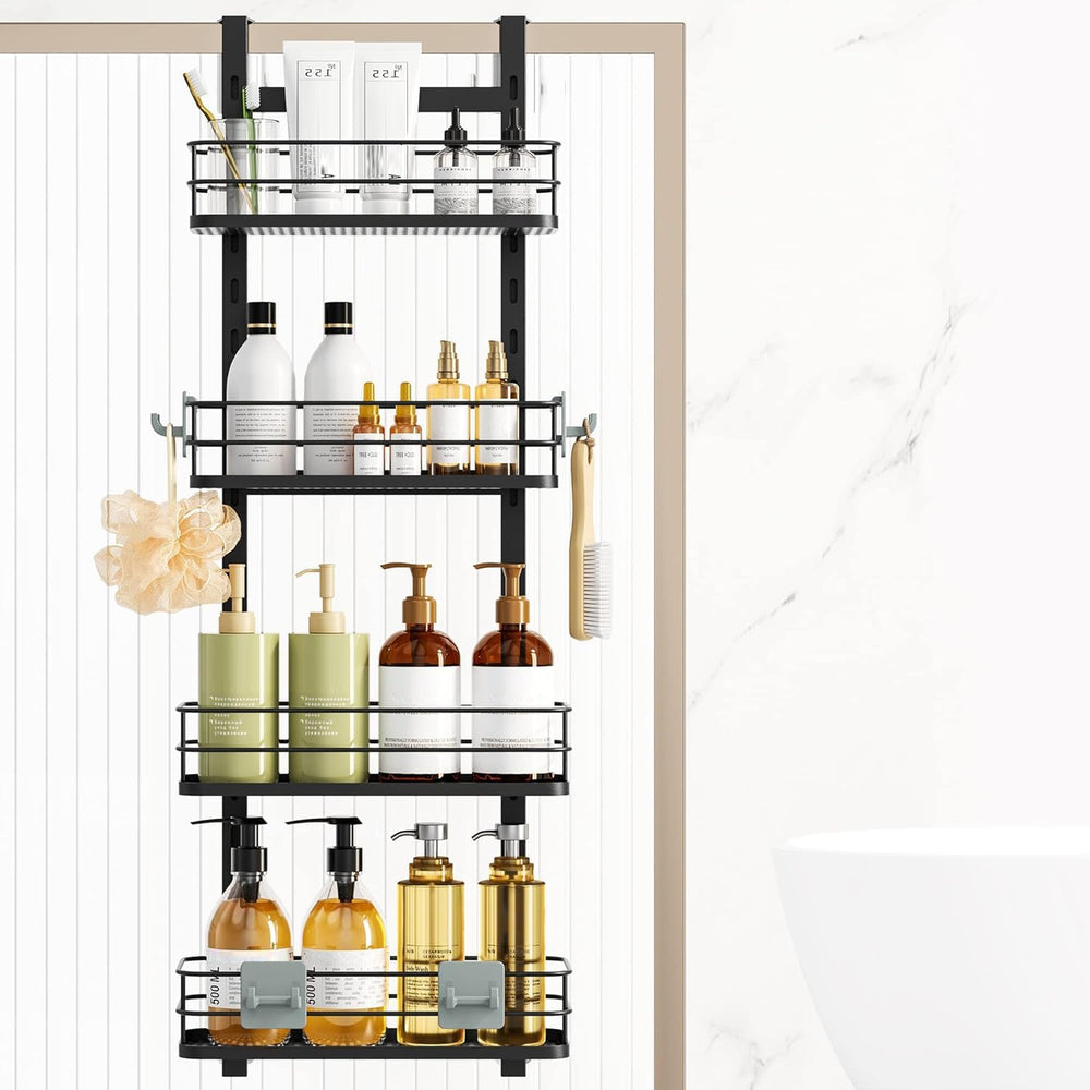 Adjustable Over-Door Shower Caddy, 4-Tier — Matte Black — H88