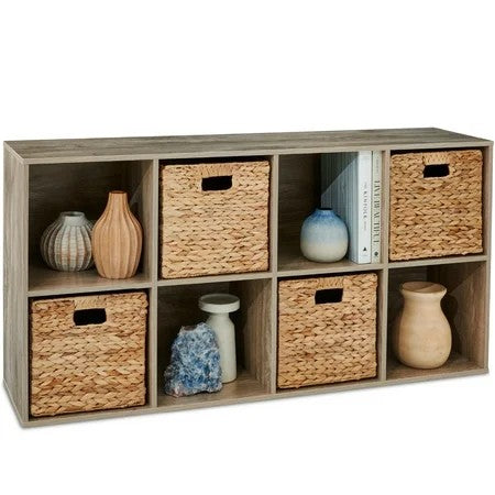 8-Cube Bookshelf, 11in Display Storage System, Organizer w/ Removable Back Panels - Greige - 356