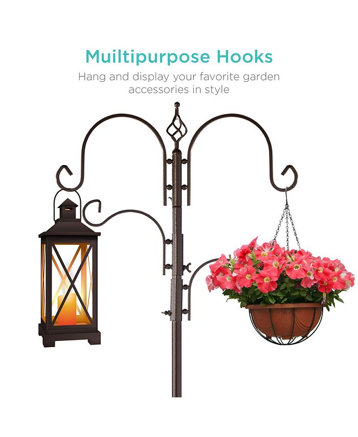 Best Choice Products 91in 4-Hook Bird Feeding Station, Steel Multi-Feeder Stand w/ 2 Feeders, Tray, Bird Bath - Gold - K2 - 367