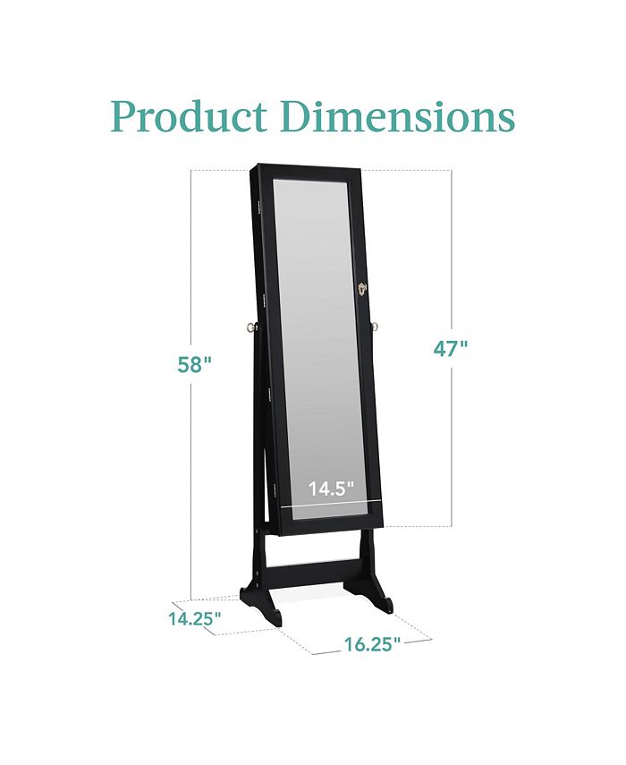 Best Choice Products Jewelry Armoire Cabinet, Full Length Mirror w/ Velvet Storage Interior, Lock - Black - E6 - 1678