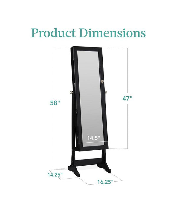 Best Choice Products Jewelry Armoire Cabinet, Full Length Mirror w/ Velvet Storage Interior, Lock - Black - E6 - 1678