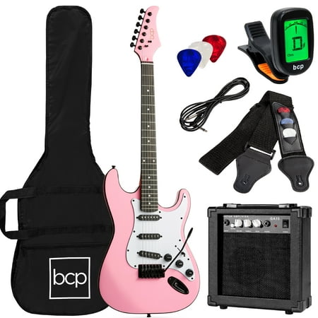 Beginner Electric Guitar Kit W/ Case, 10W Amp, Tremolo Bar - 39in - Pink - 254
