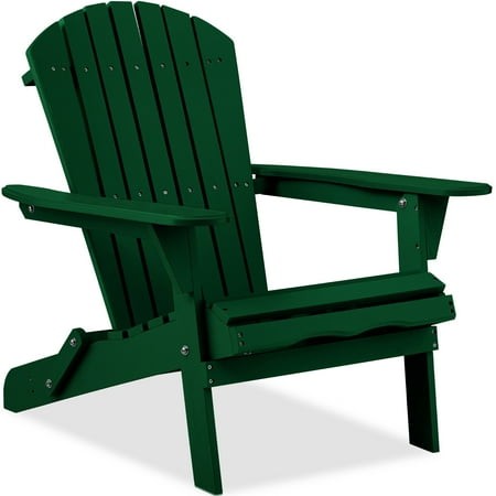 Folding Adirondack Chair Outdoor Wooden Accent Lounge Furniture W/ 350lb Capacity - Yard Green 1221