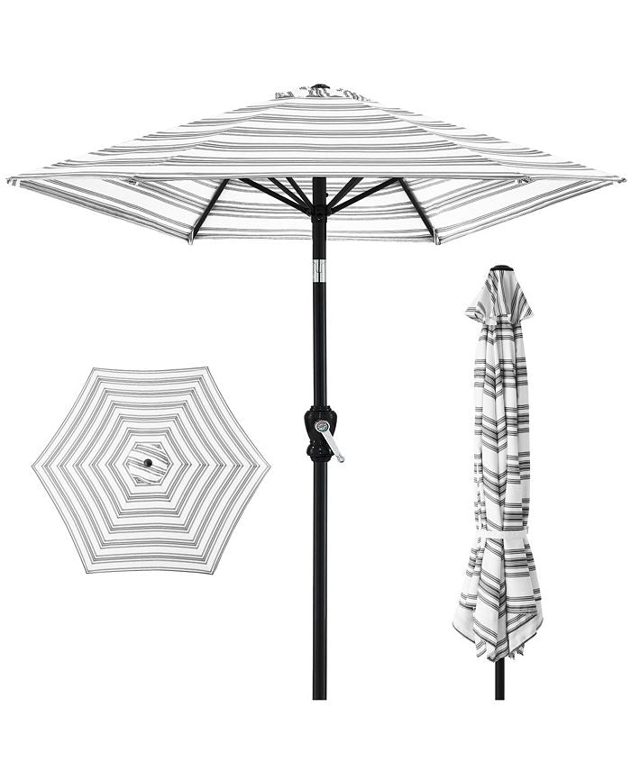 Best Choice Products 10ft Outdoor Steel Striped Market Patio Umbrella w/ Crank, Tilt Push Button, 6 Ribs - Gray - L2 - 339