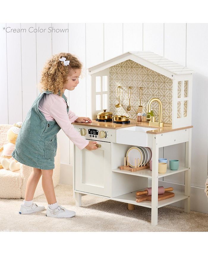 Best Choice Products Pretend Play Wooden Farmhouse Kitchen Set w/ Storage, Clicking Knobs, 5 Accessories - White - No Size - G1 - 1944