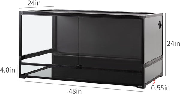 REPTI ZOO Collapsible 120 Gallon Reptile Tank, Tempered Glass Large Reptile Terrarium 48"x24"x24", Black PVC Back, Front & Top Ventilation & Anti Escape Lid, Easy Folding - H10 - 222