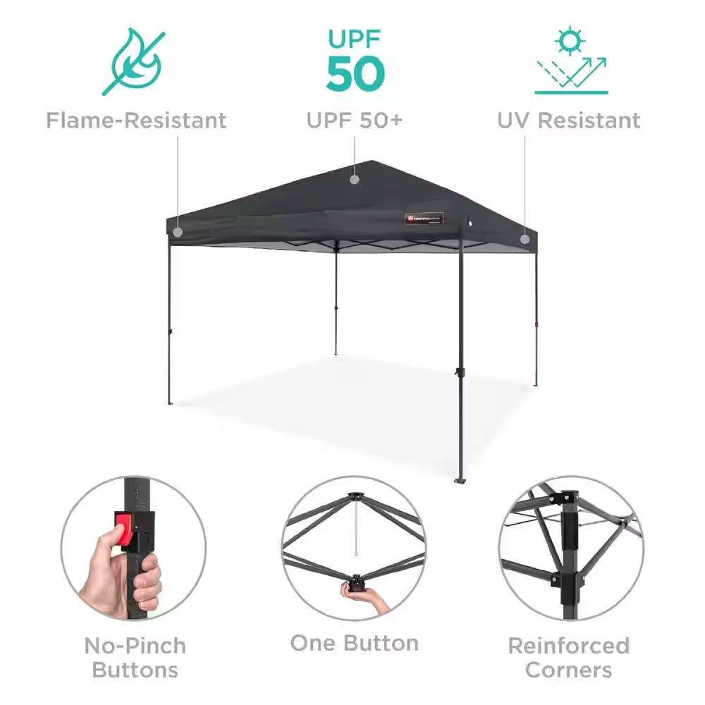 10 ft. x 10 ft. Gray Easy Setup Pop Up Canopy Instant Portable Tent with 1-Button Push and Carry Case 1807 -H1-1641