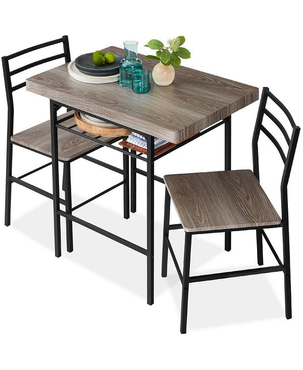 Best Choice Products 3-Piece Modern Dining Set, Square Table & Chairs Set w/ Steel Frame, Built-In Storage Rack - Gray - NO SIZE - L129