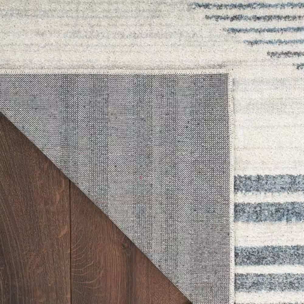Astra Machine Washable Ivory Blue 8 ft. x 10 ft. Linear Contemporary Area Rug - E2 - 225