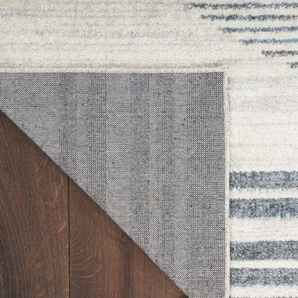 Astra Machine Washable Ivory Blue 8 ft. x 10 ft. Linear Contemporary Area Rug - E2 - 225