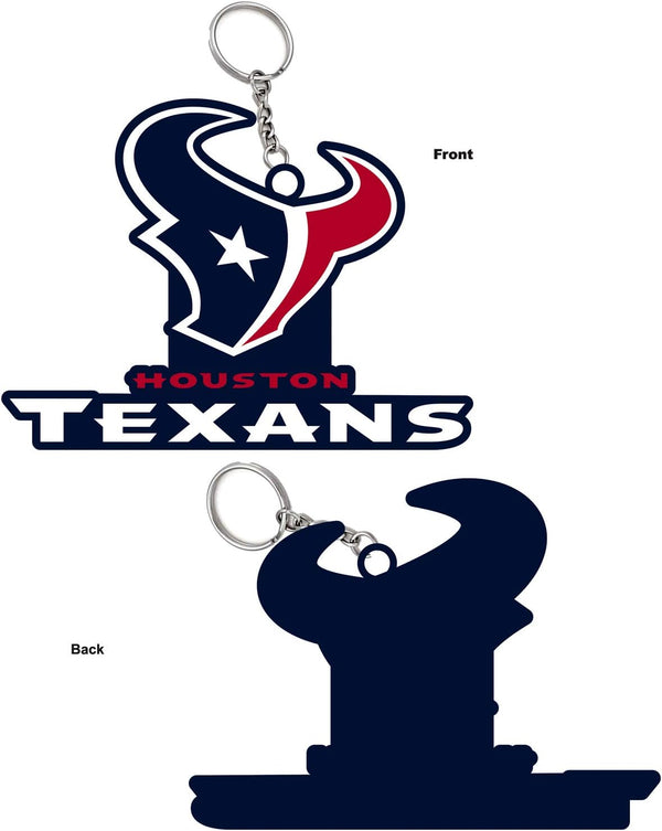 (Lot of 15) Team Sports America NFL Houston Texans Bold Sporty Rubber Keychain - 5" Long x 3" Wide x 0.2" High - G14 - 288