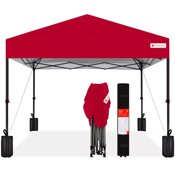 10 ft. x 10 ft. Red Easy Setup Pop Up Canopy Instant Portable Tent w/1-Button Push and Carry Case 716