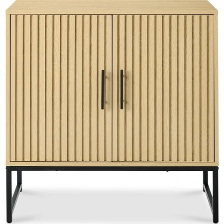 Best Choice Products 2-Door Slatted Storage Cabinet, Accent Furniture w/ Non-Scratch Foot Pads - Natural - 1579