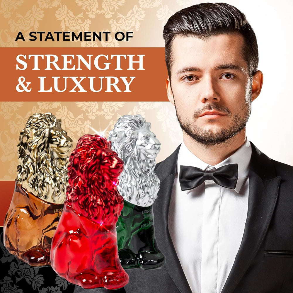 LION OF JUDAH - Set of 3 Travel Size Cologne for Men - Long-Lasting EDP Fragrance Comes in Elegant Lion-Shaped Glass Bottle - Fresh, Masculine & Sweet Scent (15ml) -K9-1611