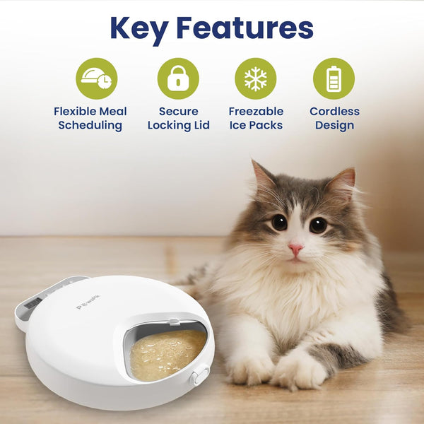 PawsPik Smart 4-Meal Automatic Pet Feeder   Programmable Timer for Wet & Dry Food, Cordless, with Ice Packs   Dog & Cat Feeder, White, 4-Cup Capacity - G5 - 1942