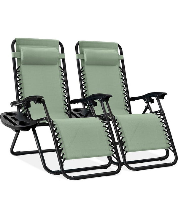 Best Choice Products Set of 2 Zero Gravity Lounge Chair Recliners for Patio, Pool w/ Cup Holder Tray - Green -M5 - 1956