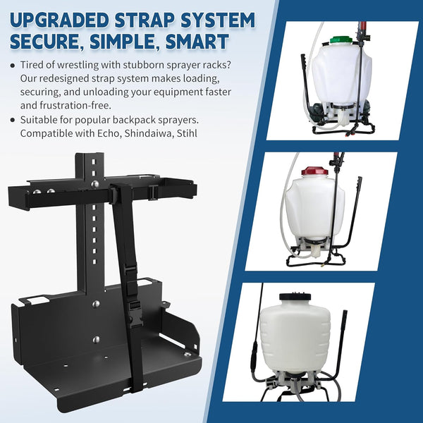 Adjustable Backpack Sprayer Rack Holder for Trailers,176 lb Capacity, Universal Fit for Trailers,Open or Enclosed, Landscape Equipment Storage, Black Powder Coated 1948