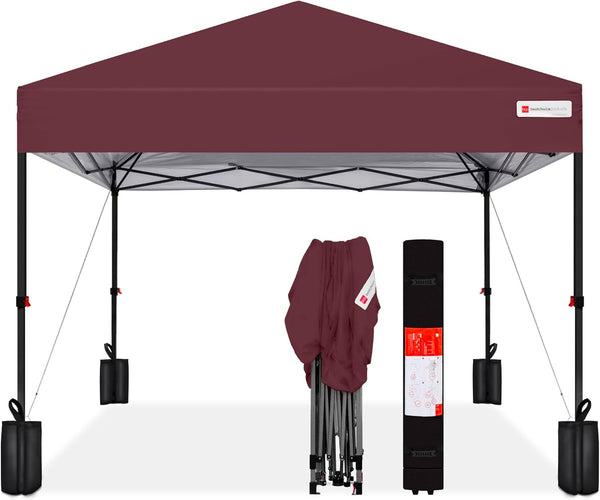 Best Choice Products 12x12ft Pop Up Canopy Tent, Outdoor Shade, 1 Person 1 Minute Set Up, Carry Case, 4 Weight Bags - Burgundy - D9 - 1320