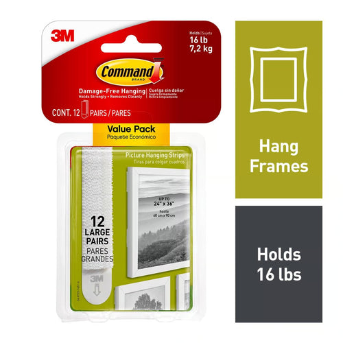 (Pack of 2) 3M Command White Large Picture Hanging Strips 16 lb 12 pk - F3 - 817