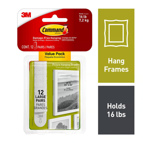 (Pack of 2) 3M Command White Large Picture Hanging Strips 16 lb 12 pk - F3 - 817