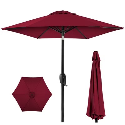 Best Choice Products 7.5ft Heavy-Duty Outdoor Market Patio Umbrella w/ Push Button Tilt, Easy Crank - Merlot - L7 - 462