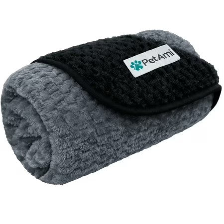 PetAmi Waterproof Dog Blanket, Leakproof Puppy Blanket for Small Medium Dogs, Furniture Sofa Couch Cover Protector, Fleece Pet Throw Indoor Cat Kitten, Reversible Washable Soft Plush, 29x40 Black Gray - L12 - 590