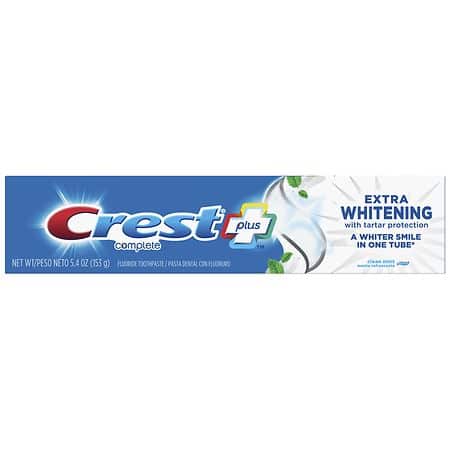 Crest, Plus Complete, Fluoride Toothpaste, Extra Whitening with Tartar Protection, Clean Mint, 5.4 Oz (153 G) - 404