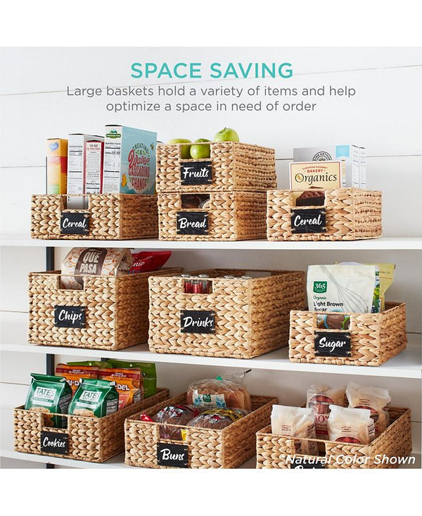 Best Choice Products Set of 4 12in Woven Water Hyacinth Pantry Baskets w/ Chalkboard Label, Chalk Marker - Gray -E4-1963