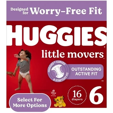 Huggies Little Movers Baby Diapers, Size 6 (35+ lbs), 16 Ct - 468