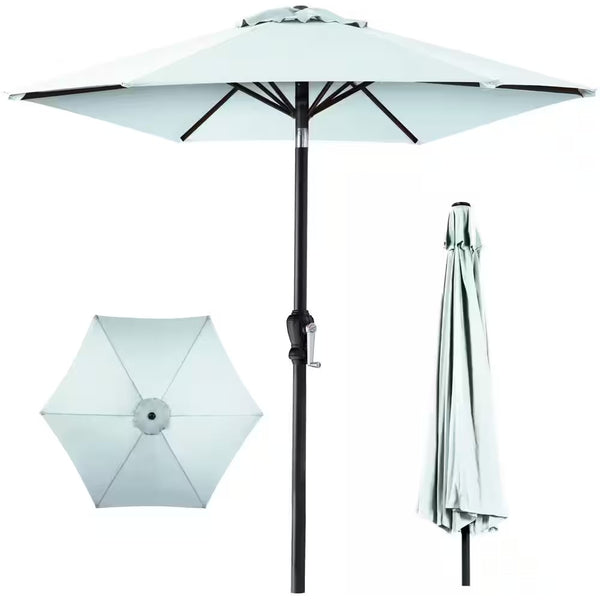 Baby Blue 10 ft. Steel Market Patio Umbrella with Crank and Tilt L88