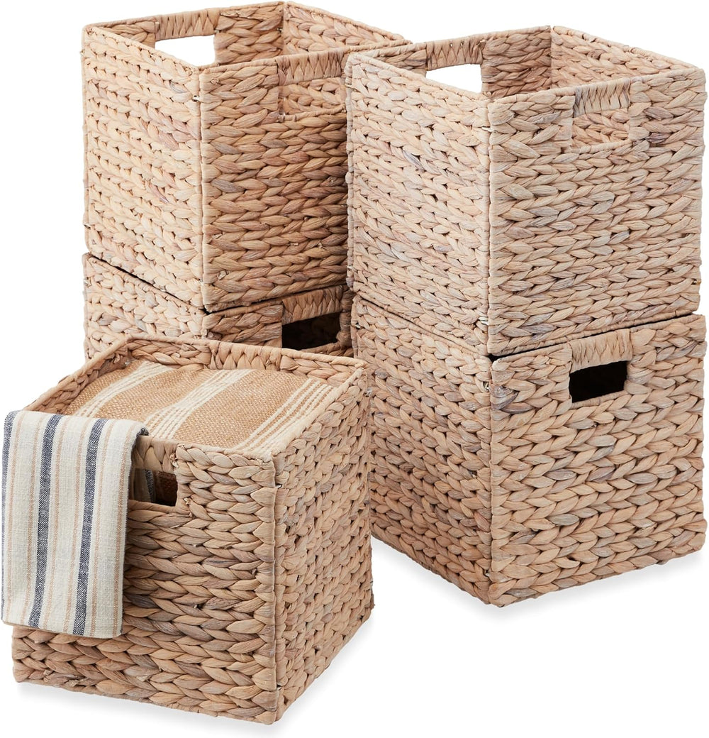 Pack of 5 — 12x12in Water Hyacinth Cube Storage Baskets — White — H67
